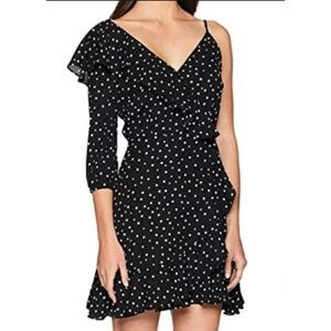 Jack by BB Dakota Hotline Bling One-Sleeve Polka Dot Mini Dress Black/White Size